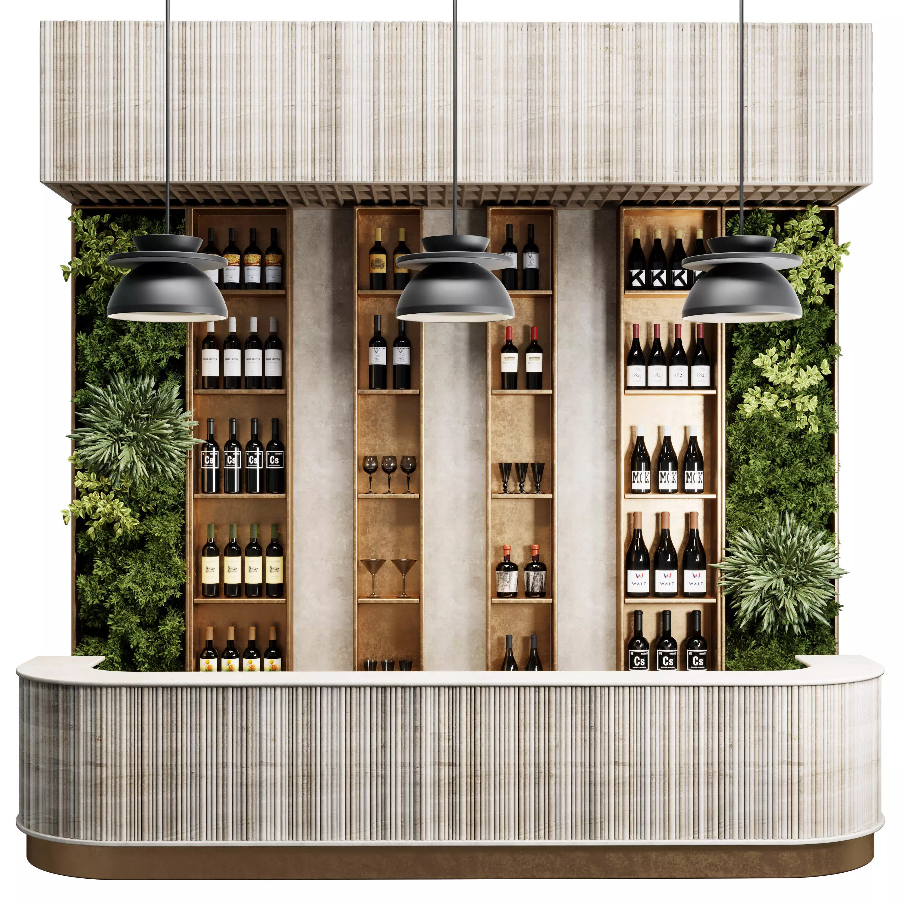 Reception Desk for Restaurant and Caffe with cabinet wine 09 3D model_0
