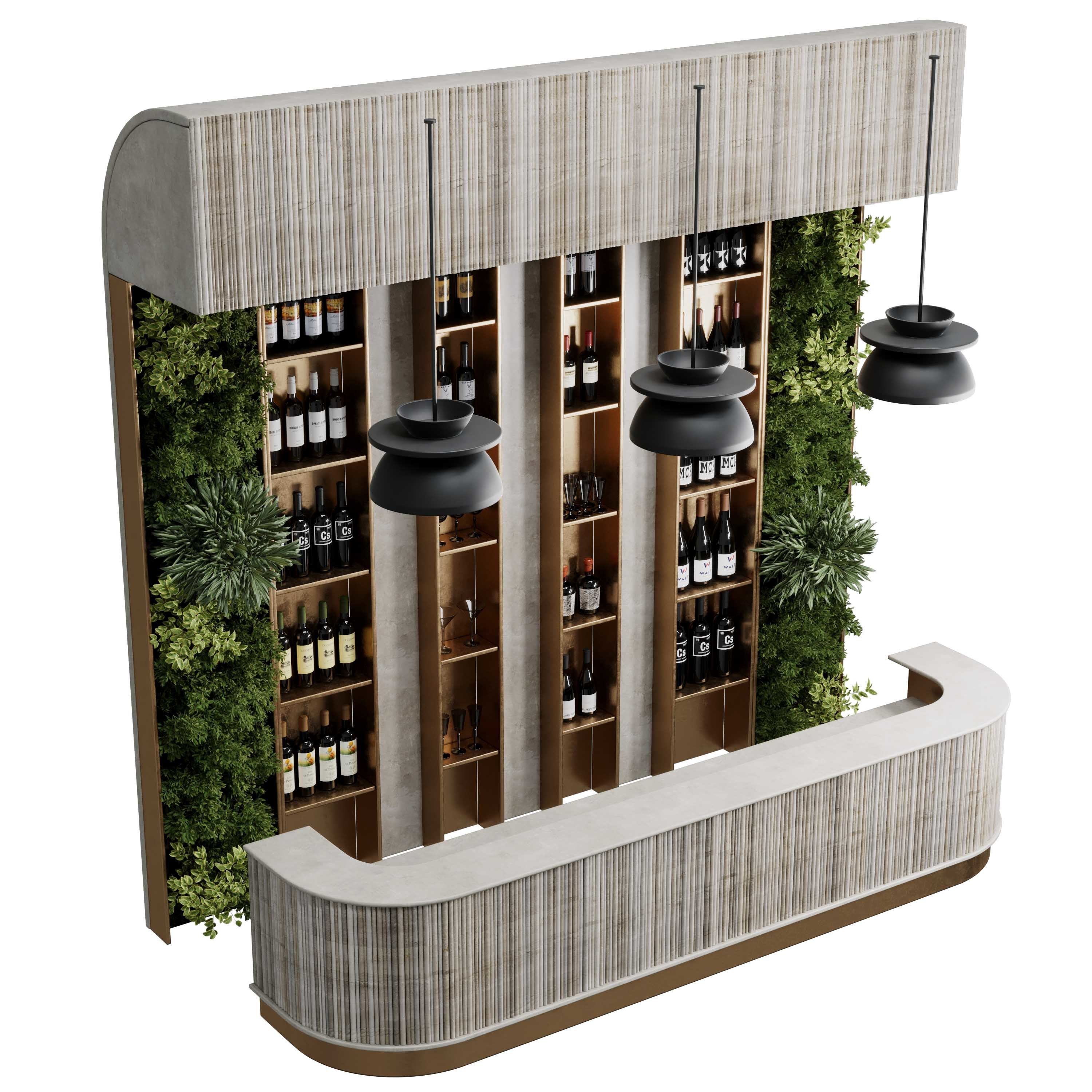 Reception Desk for Restaurant and Caffe with cabinet wine 09 3D model_3