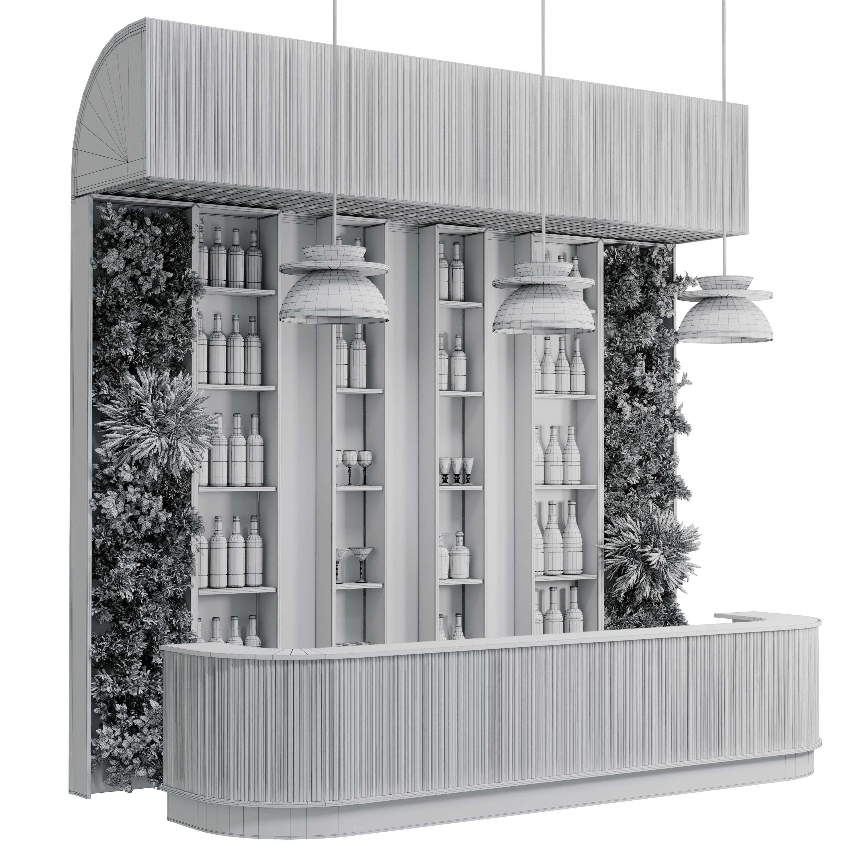 Reception Desk for Restaurant and Caffe with cabinet wine 09 3D model_5