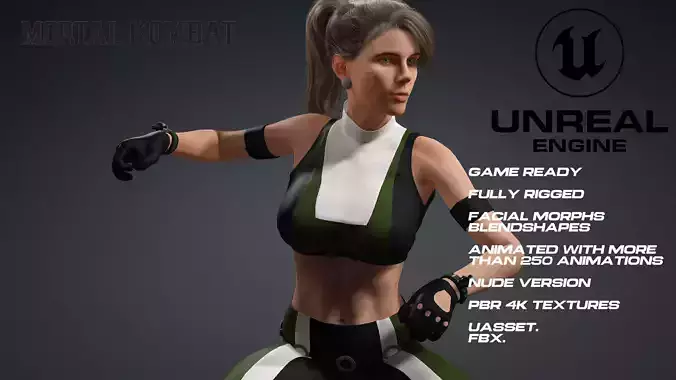 Sonya Blade - mortal Kombat - UE5 - face - animated-nude version Low-poly 3D model