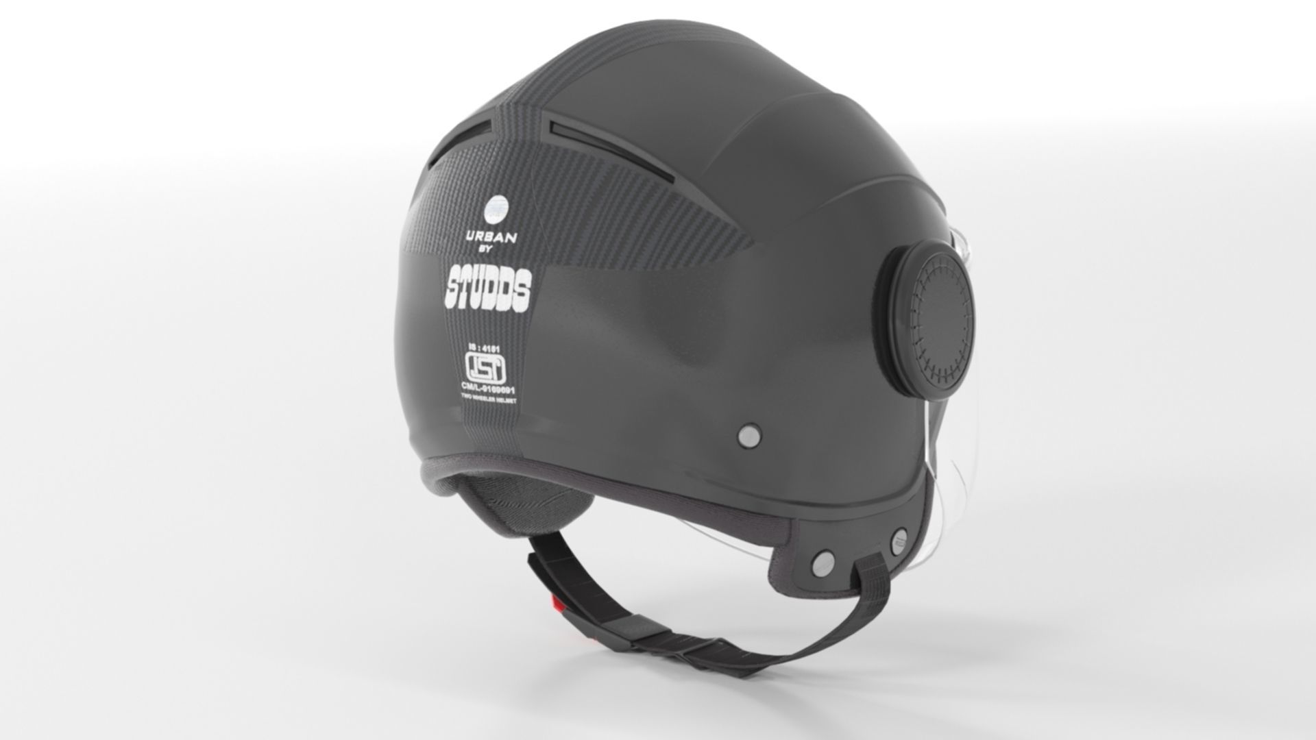 Studds Urban Black with Black Strip Open Face Helmet Low-poly 3D model_4