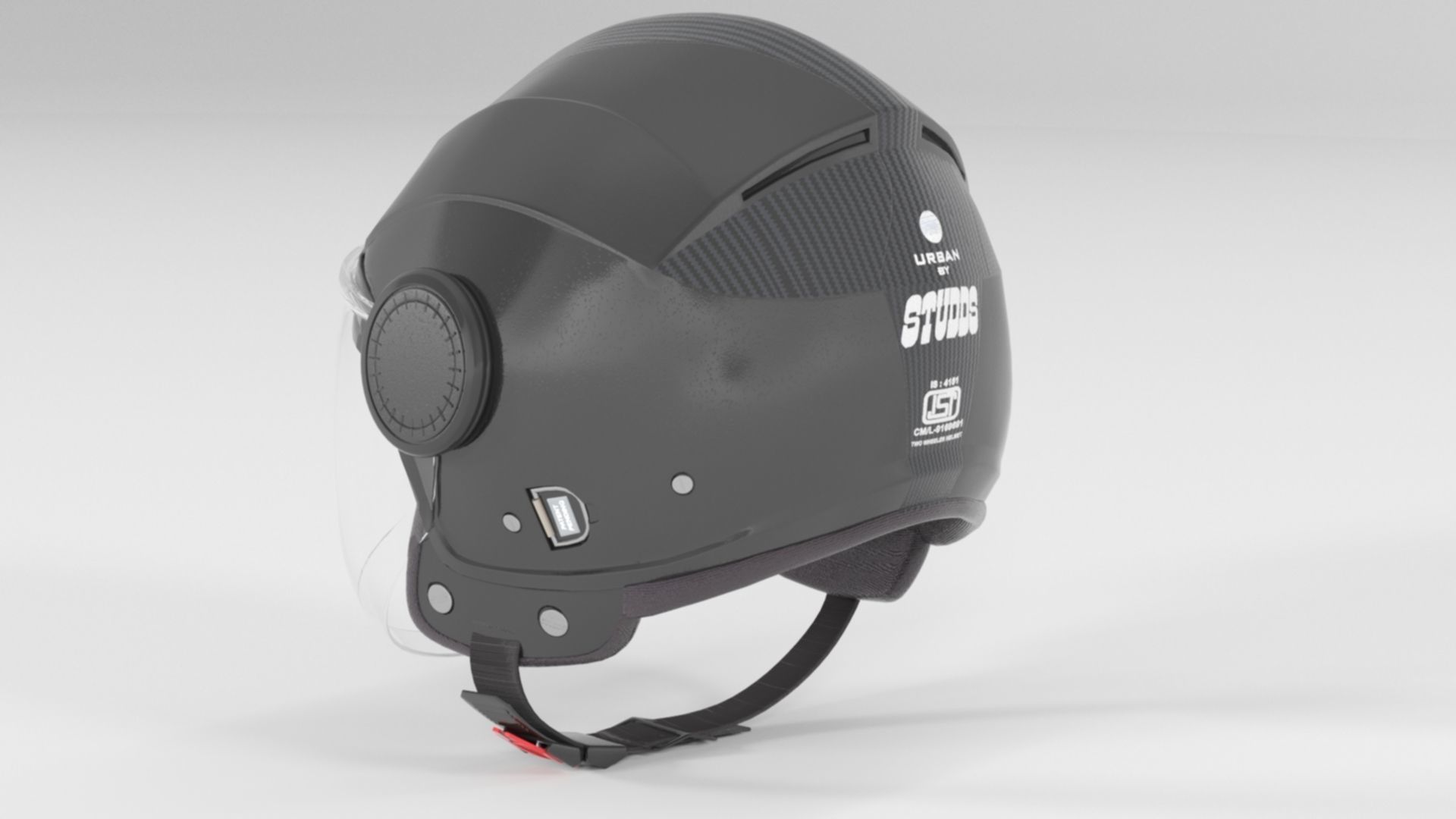 Studds Urban Black with Black Strip Open Face Helmet Low-poly 3D model_6