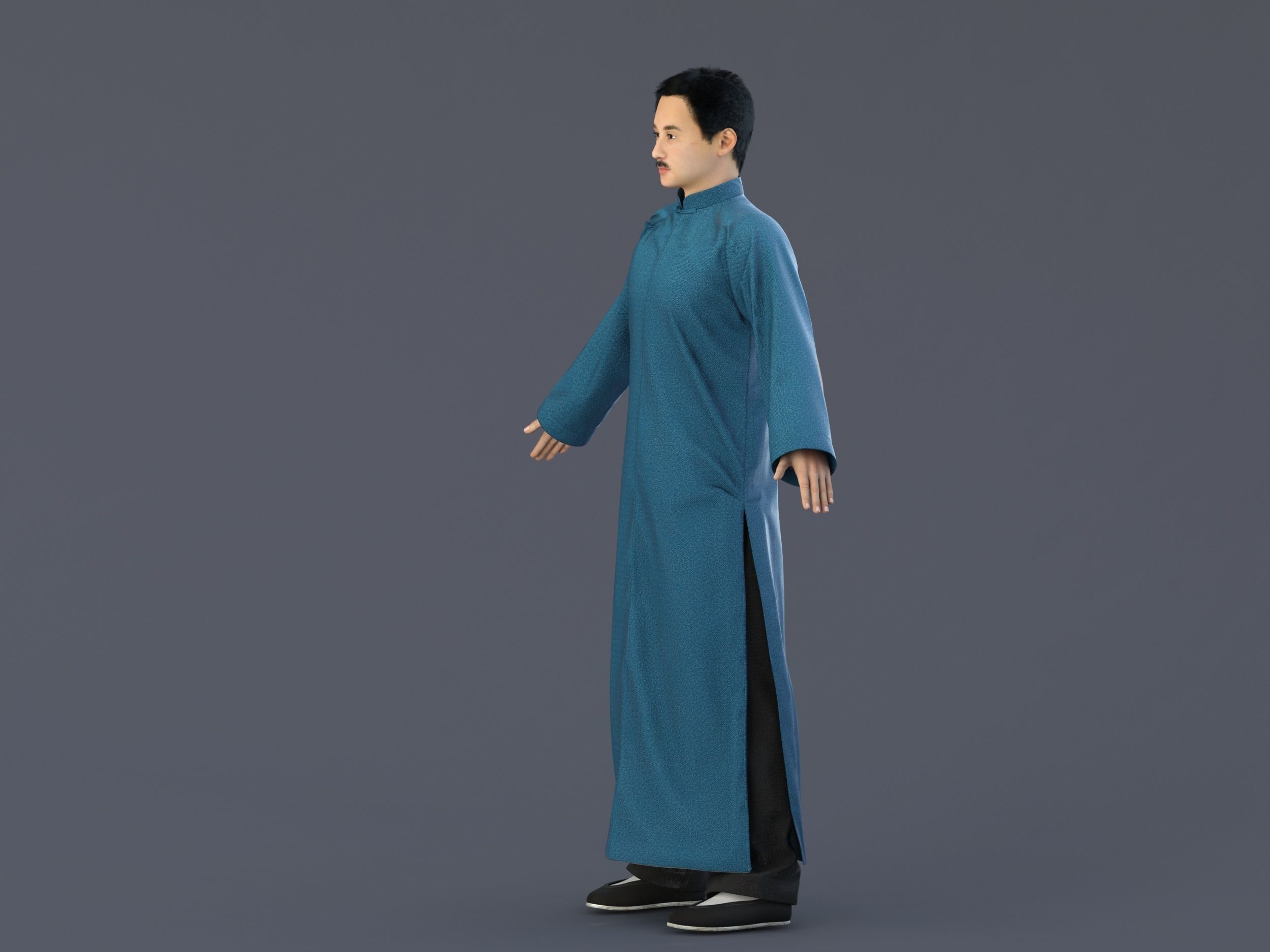 Asian character people Low-poly 3D model_1