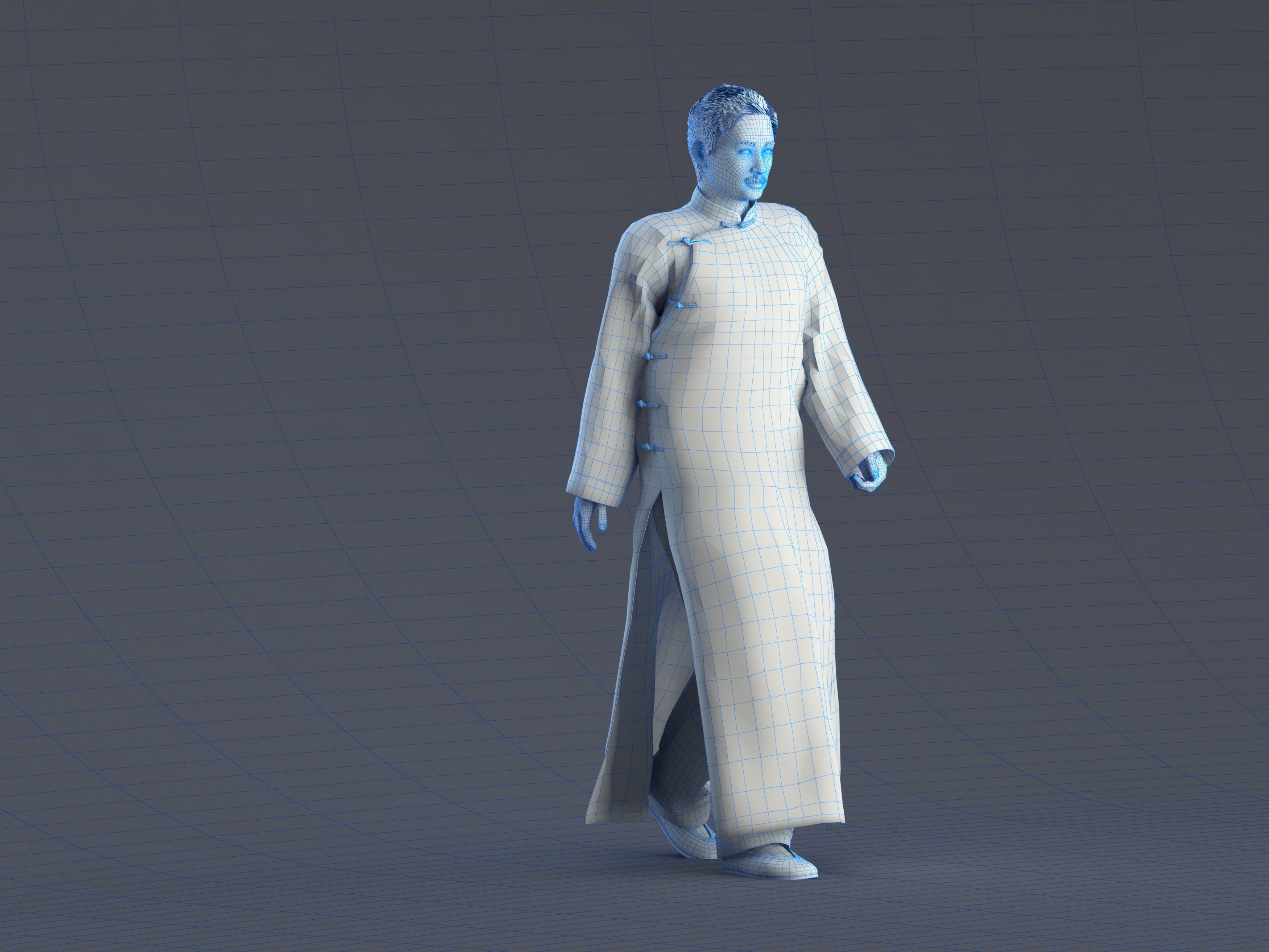 Asian character people Low-poly 3D model_13