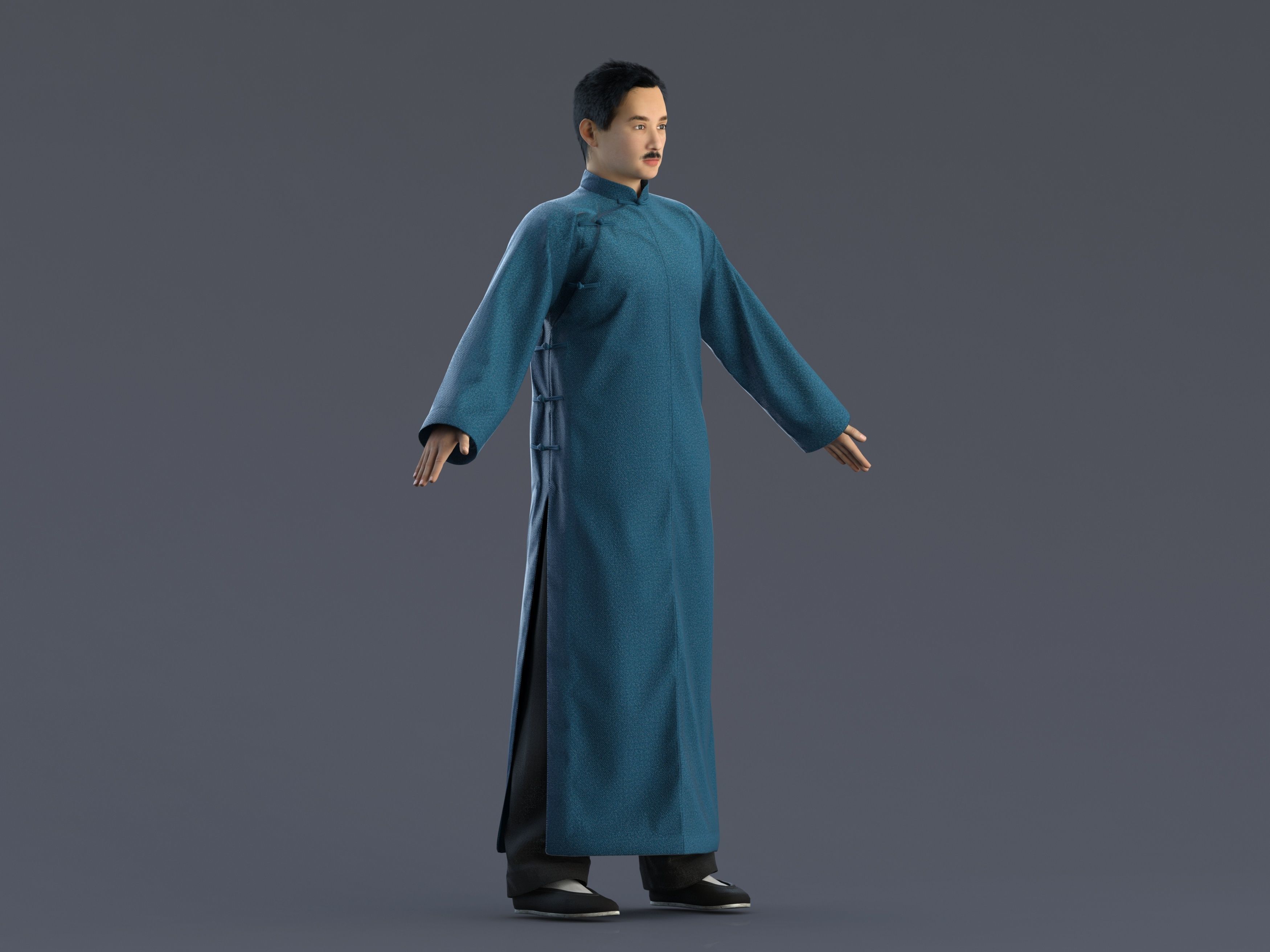 Asian character people Low-poly 3D model_2