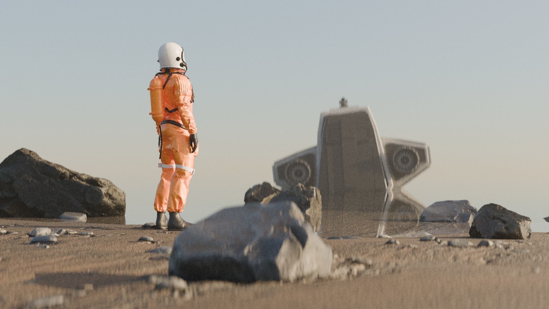 Scifi Beach with Astronaut 3D model_5