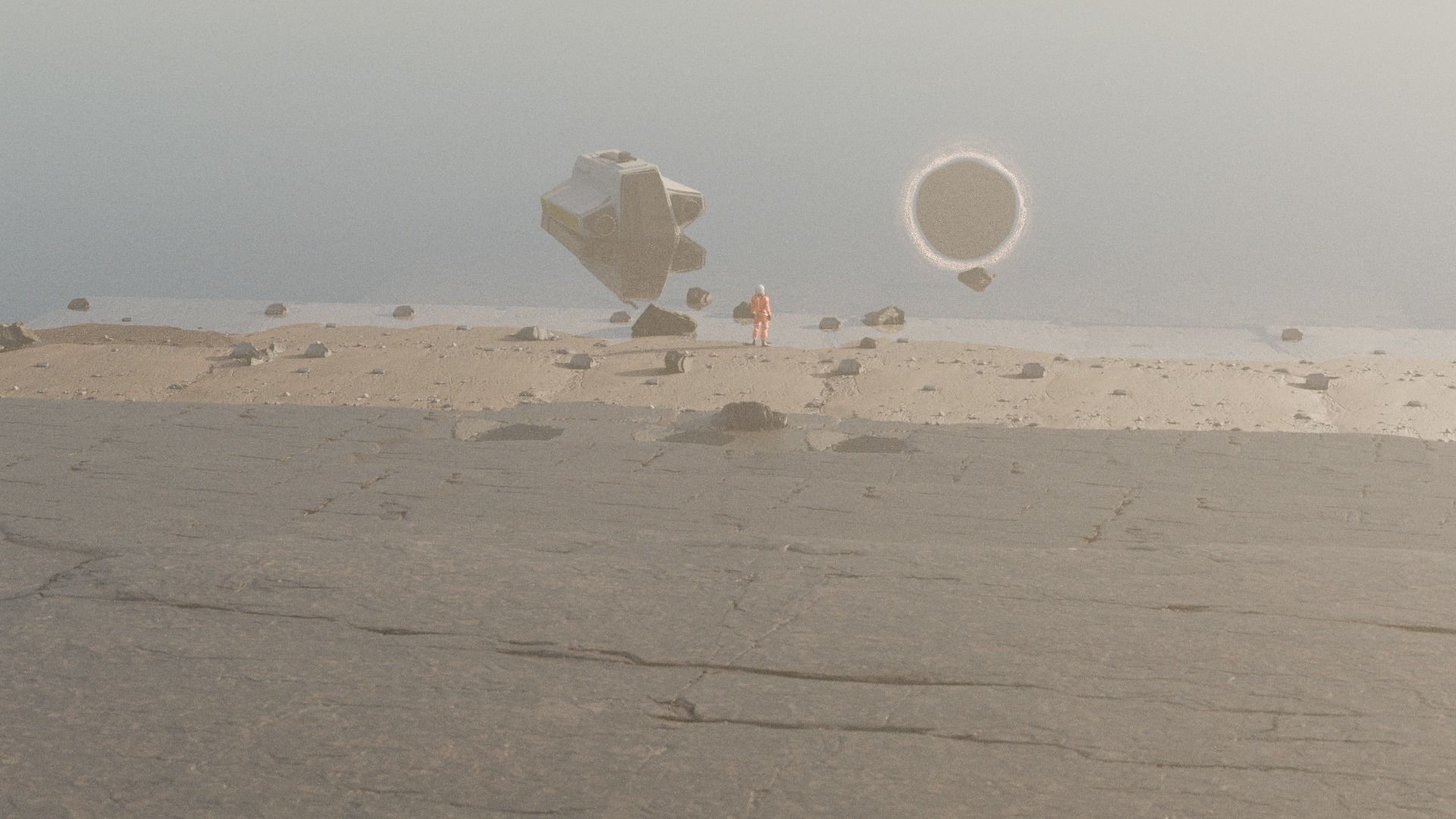 Scifi Beach with Astronaut 3D model_3