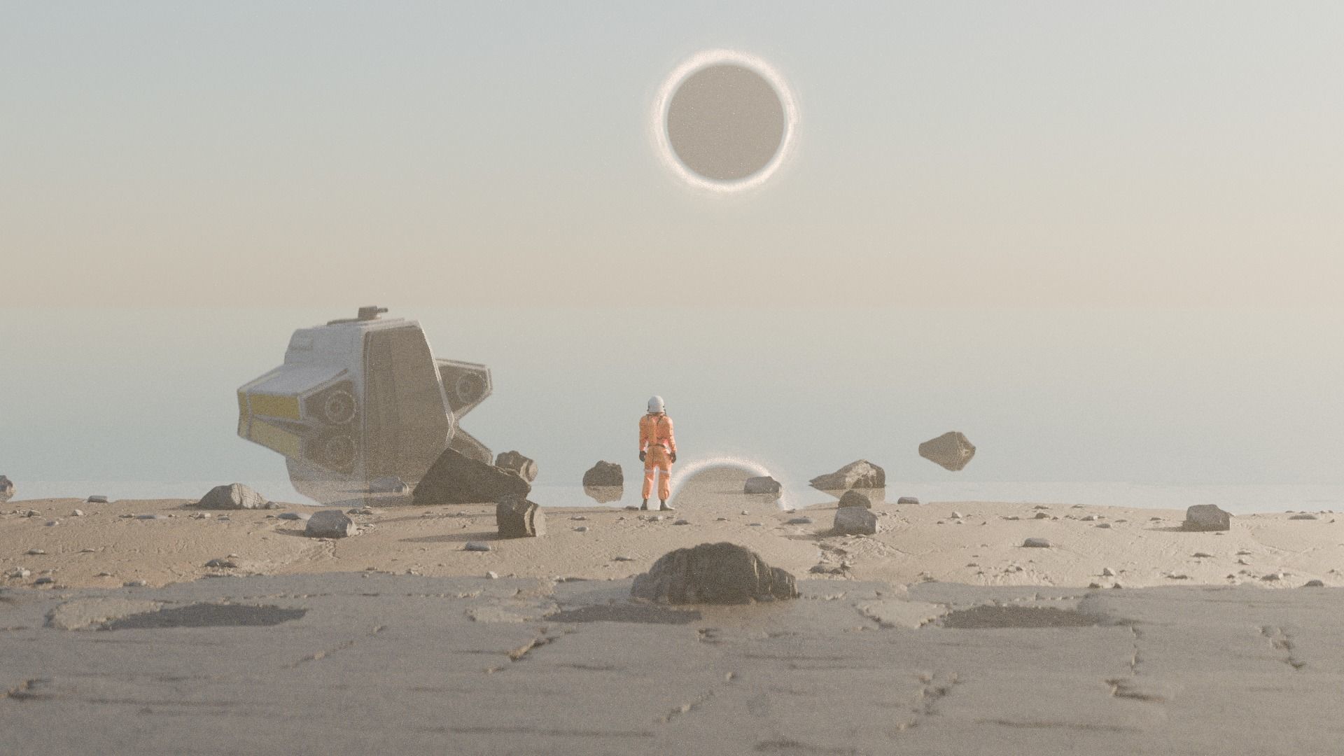 Scifi Beach with Astronaut 3D model_1
