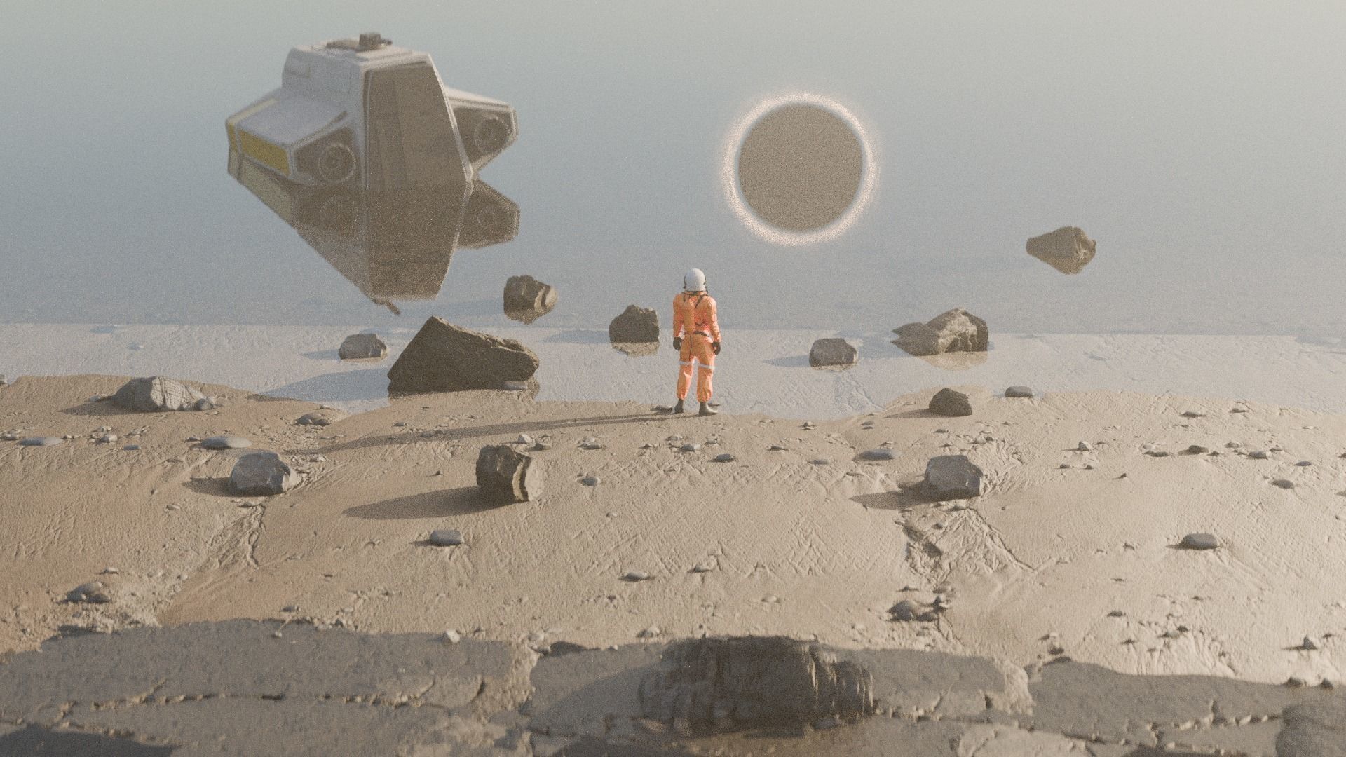 Scifi Beach with Astronaut 3D model_2