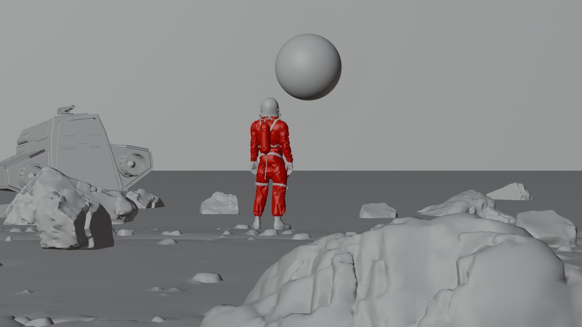 Scifi Beach with Astronaut 3D model_6