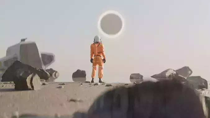 Scifi Beach with Astronaut 3D model