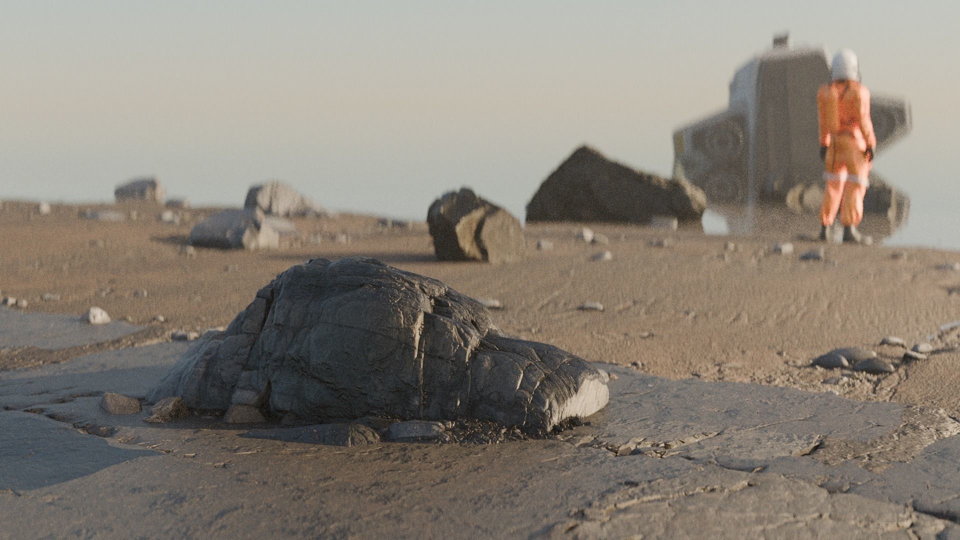 Scifi Beach with Astronaut 3D model_4