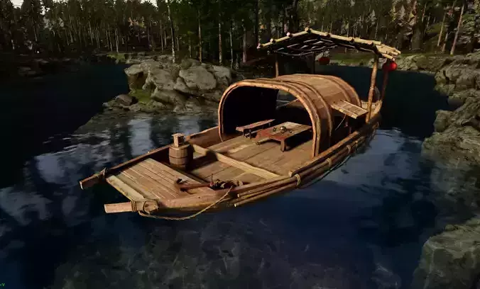 Old Chinese boat Low-poly 3D model