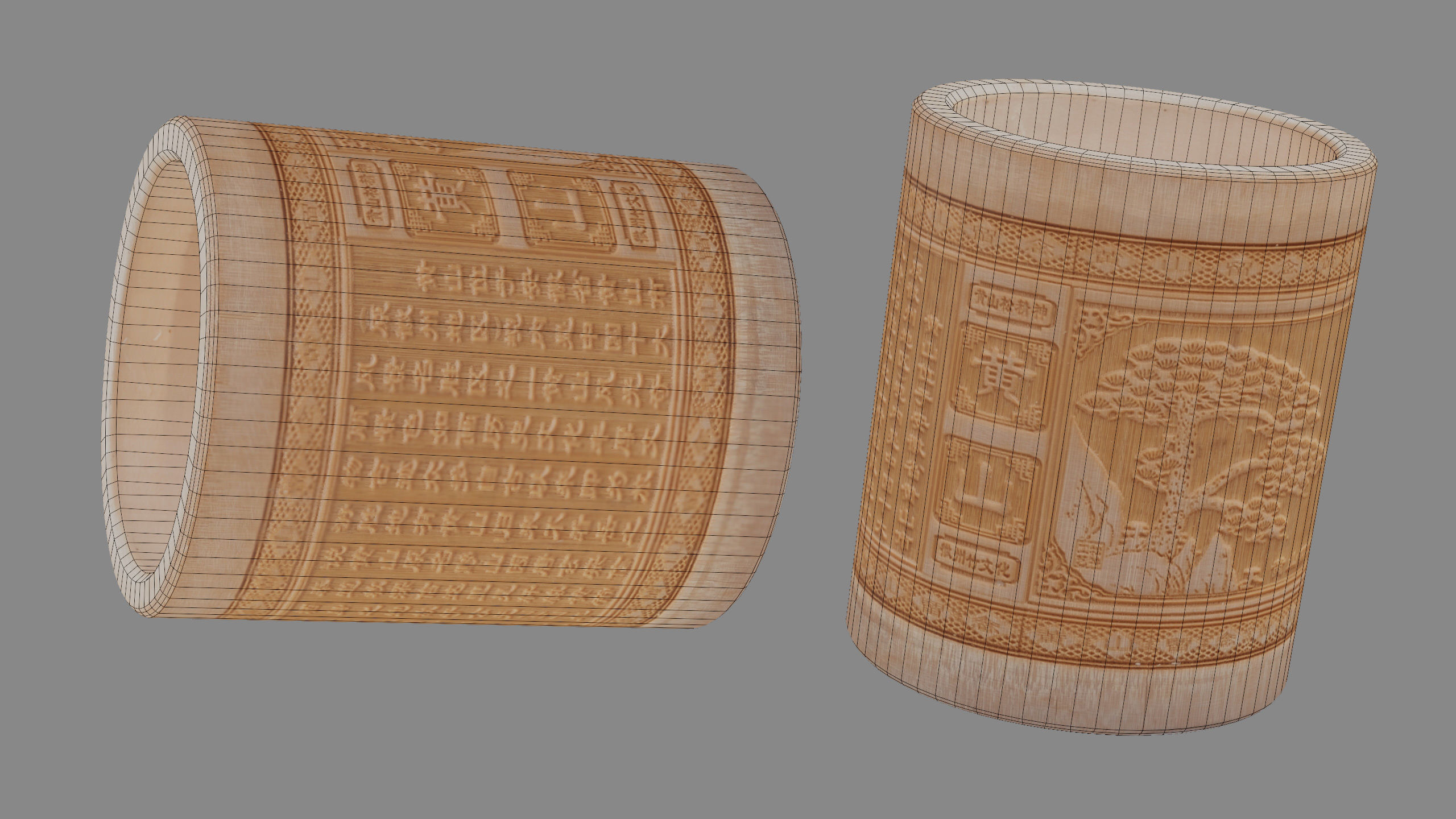 Pen Holder Bamboo Low-poly 3D model_15