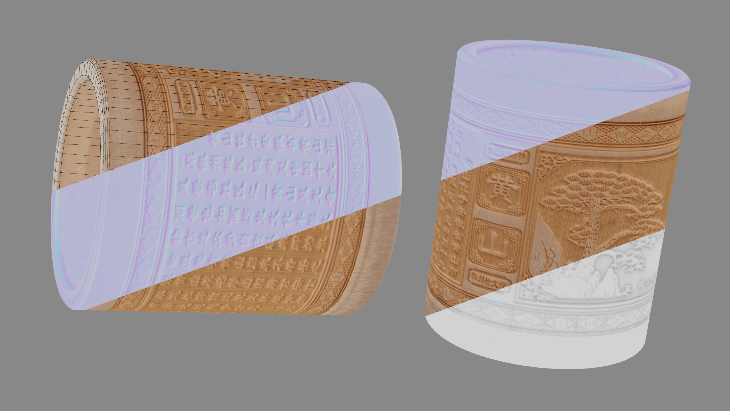 Pen Holder Bamboo Low-poly 3D model_11