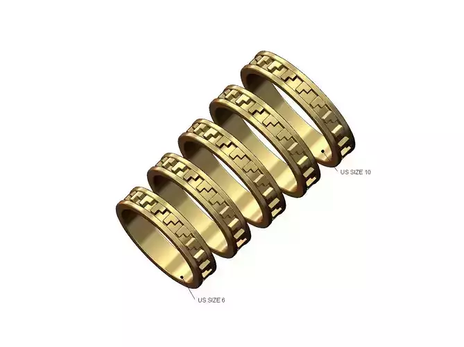 Mexican notched pattern fashion band ring US size 6to10