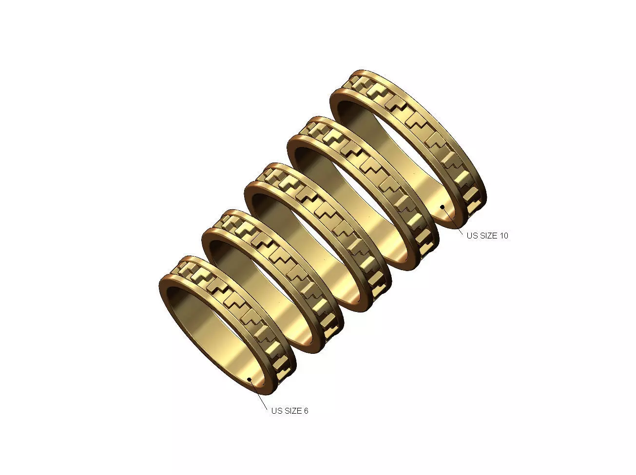 Mexican notched pattern fashion band ring US size 6to10 3D print model