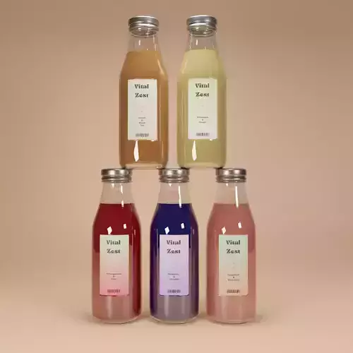 Juice in glass-bottle VitalZest 5 flavors 3D model