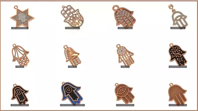 14 Hamsa Charm Necklace Pendant 3D Model Collection
