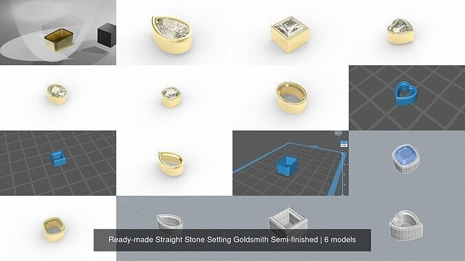 Ready-made Straight Stone Setting Goldsmith Semi-finished 3D Model Collection