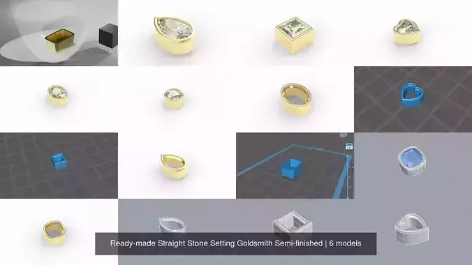 Ready-made Straight Stone Setting Goldsmith Semi-finished 3D Model Collection