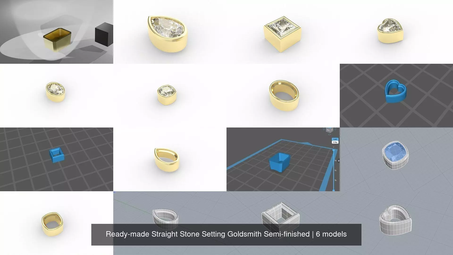 Ready-made Straight Stone Setting Goldsmith Semi-finished 3D Model Collection_0