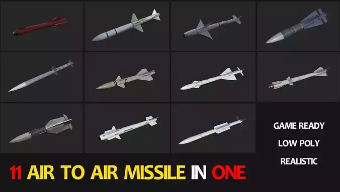 11 in 1 air to air missile Low-poly 3D model Low-poly 3D model