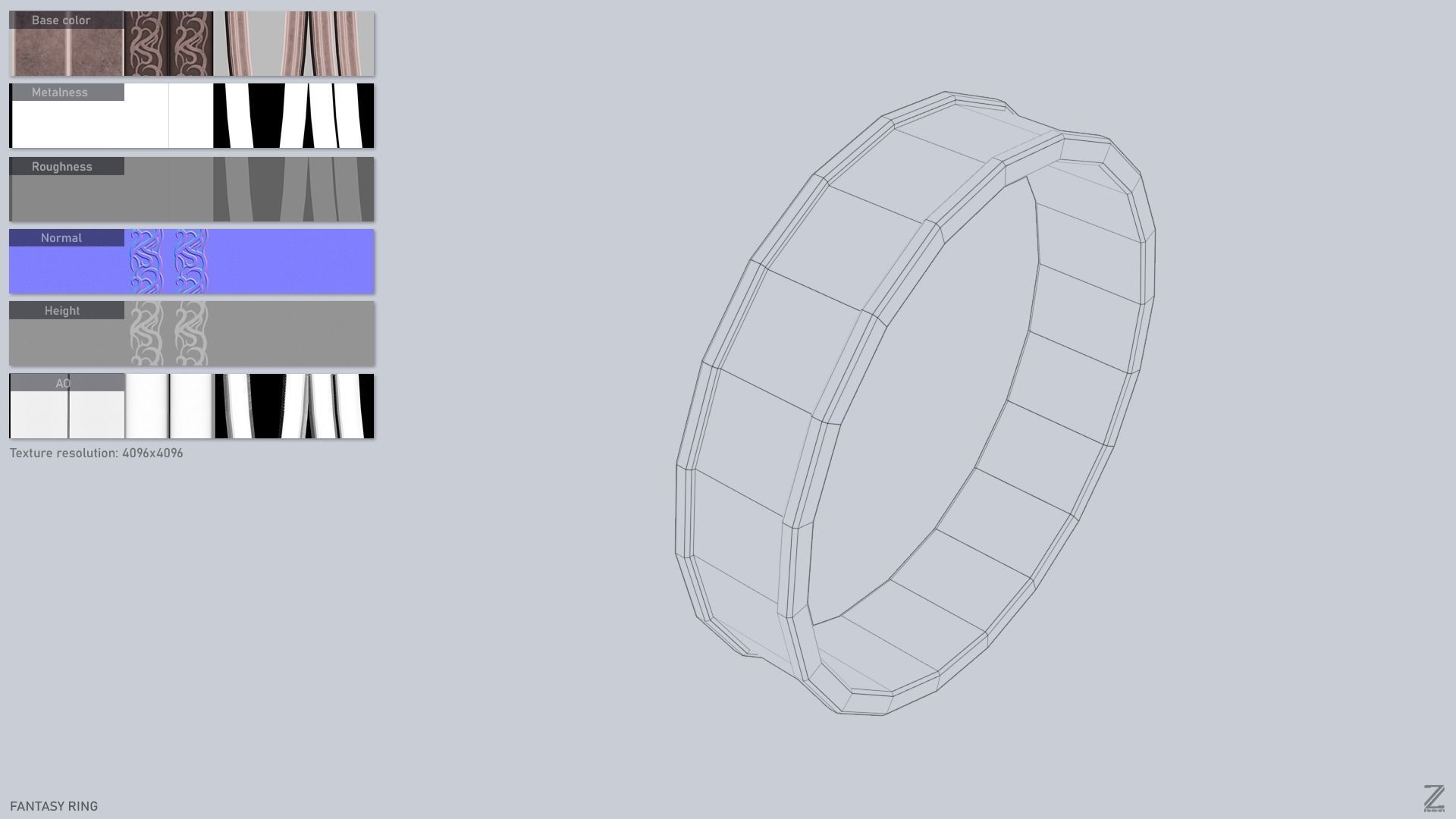 Fantasy ring Low-poly 3D model_3