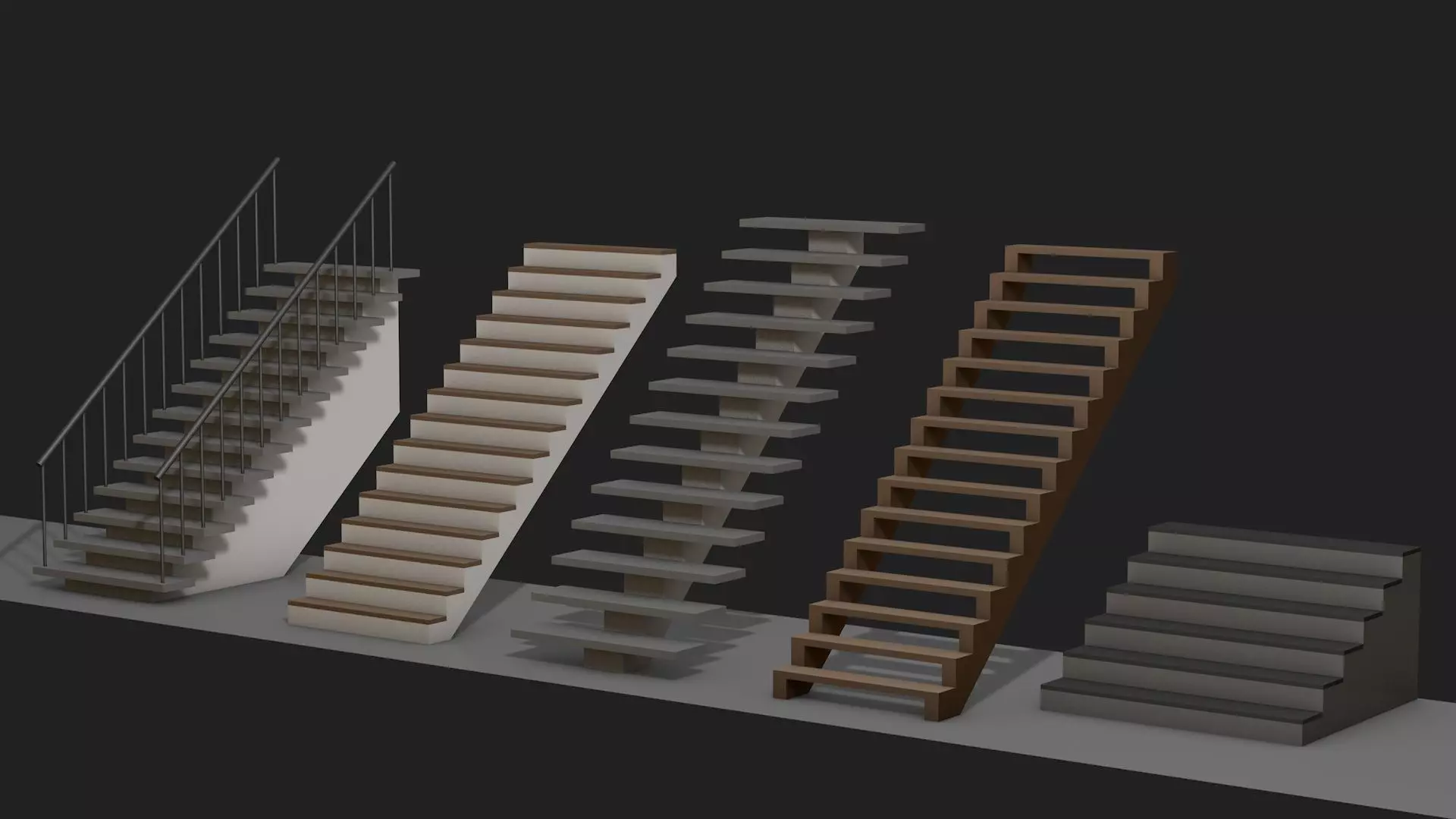 Five stairs Low-poly 3D model_0