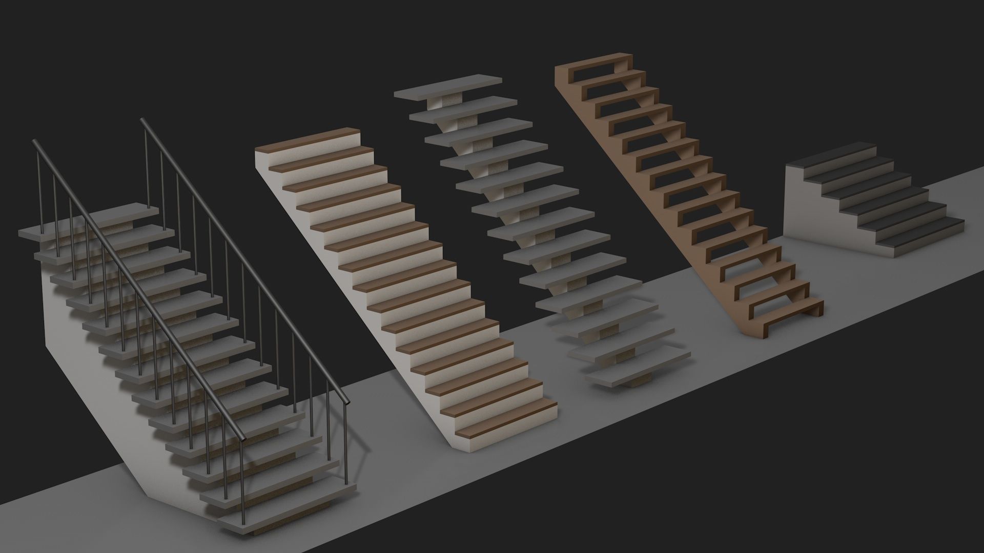 Five stairs Low-poly 3D model_1