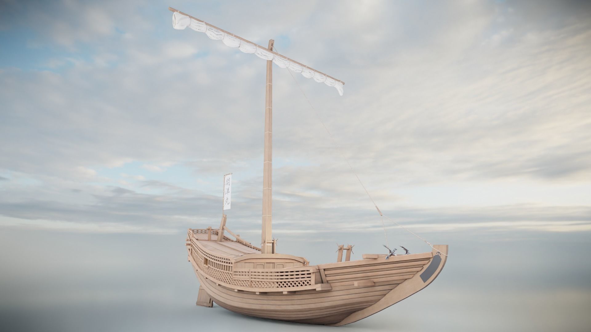 Higaki Kaisen Japanese Ship Low-poly 3D model_11