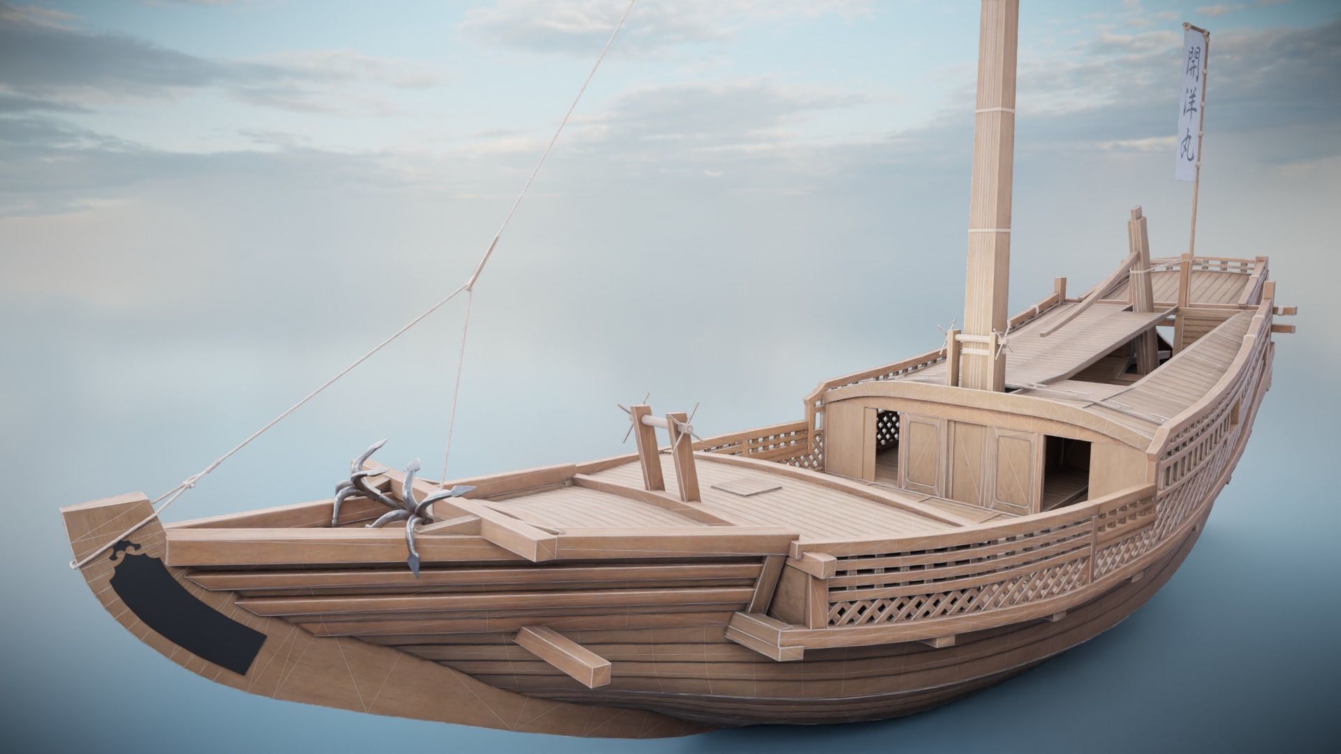 Higaki Kaisen Japanese Ship Low-poly 3D model_26