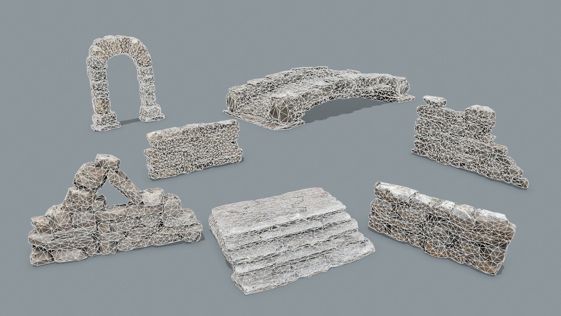 Ruin set Low-poly 3D model_16