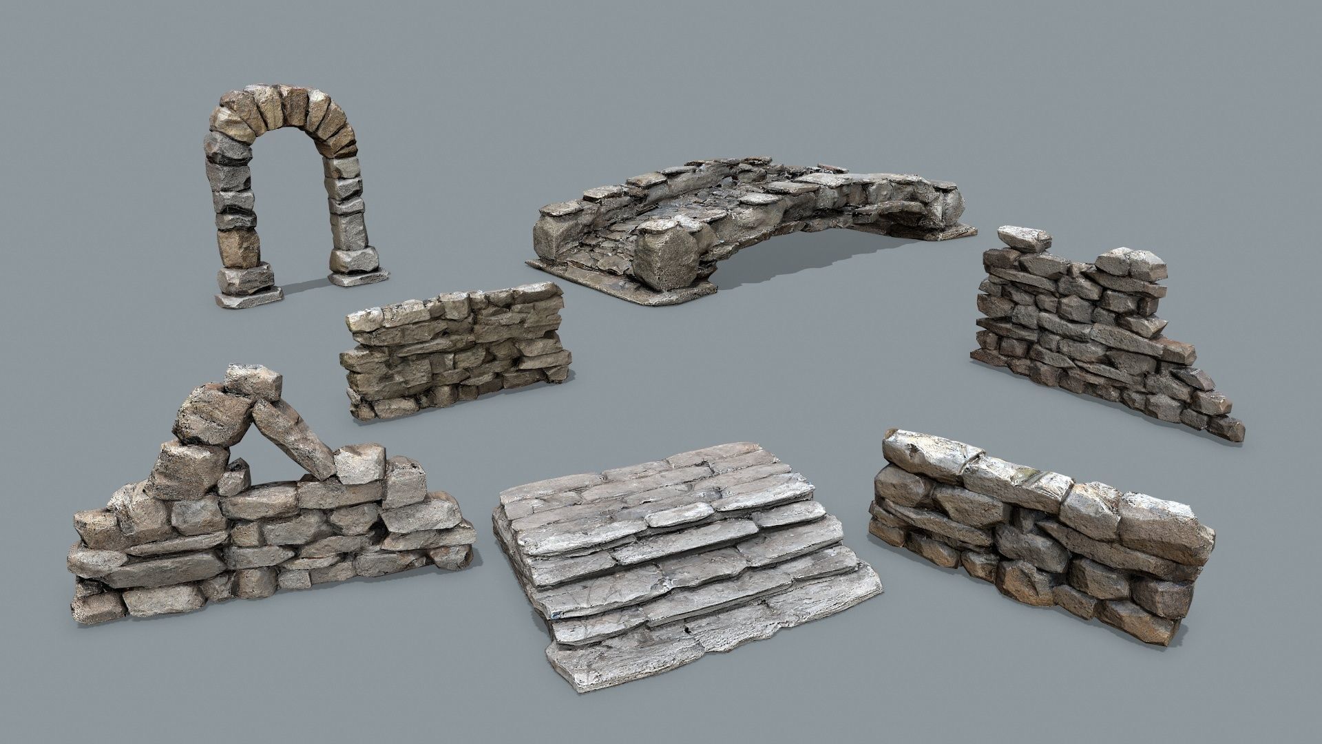 Ruin set Low-poly 3D model_1