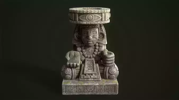 Statue Aztec Huehueteotl God of fire Low-poly 3D model