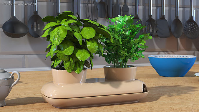 Sagaform Double Pot with Herbs Beige 3D model 2