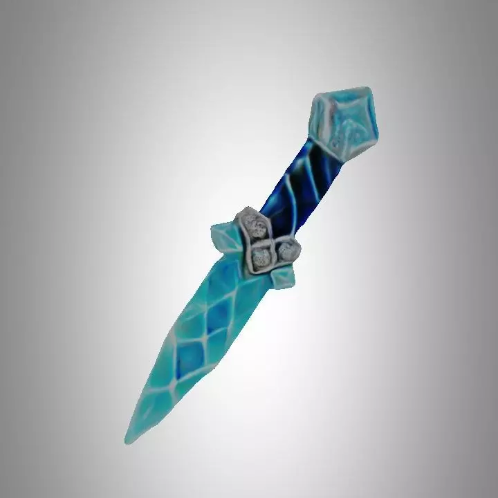Blue diamond crystal dagger Low-poly 3D model_0