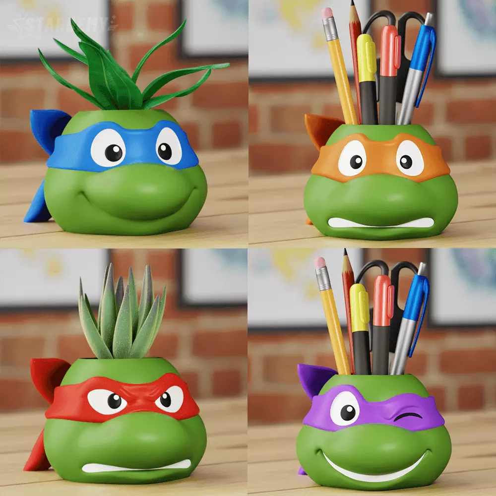 Ninja Turtles Planter Pen Holder 4 models 3D print model