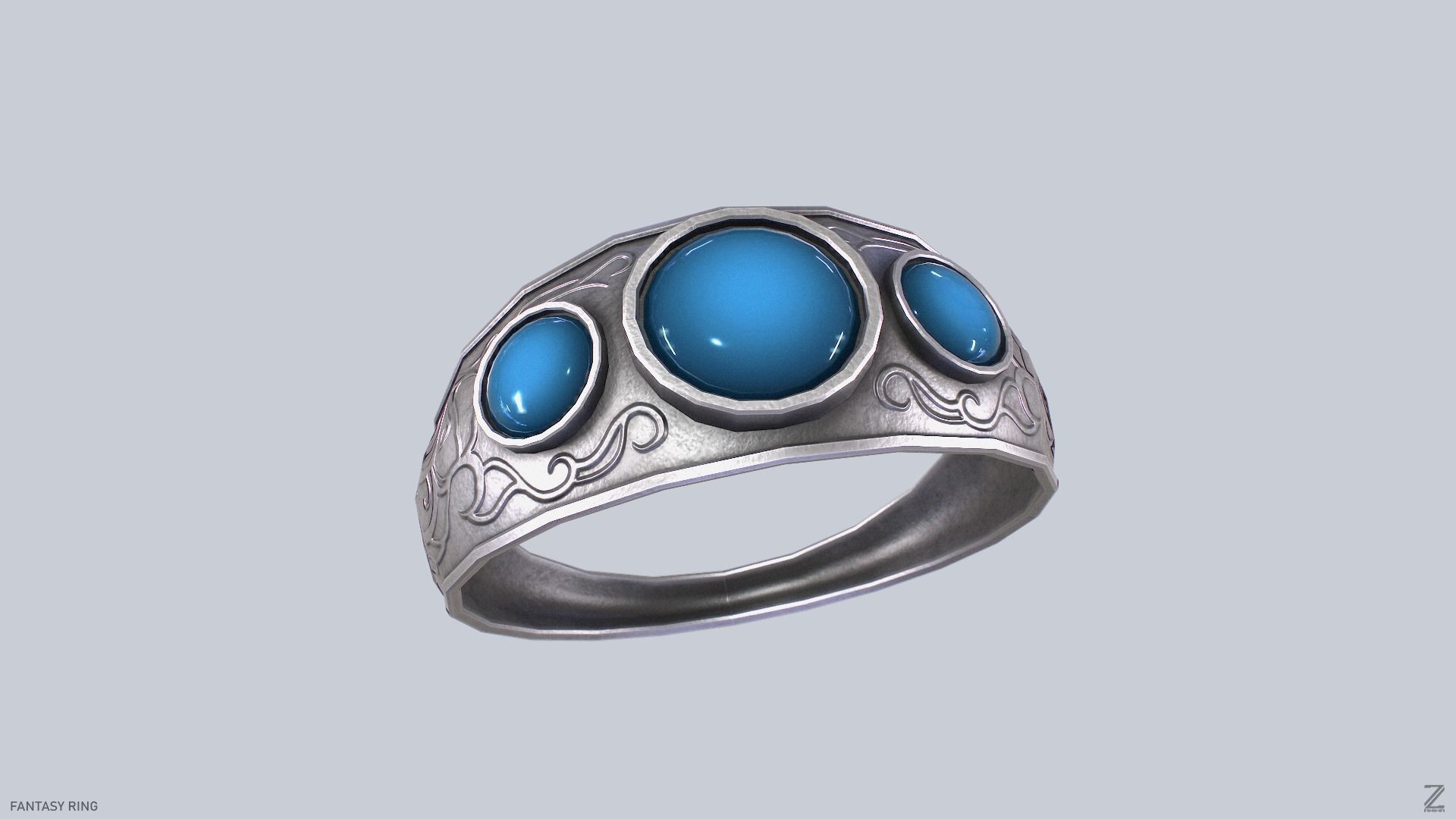 Fantasy ring Low-poly 3D model_4