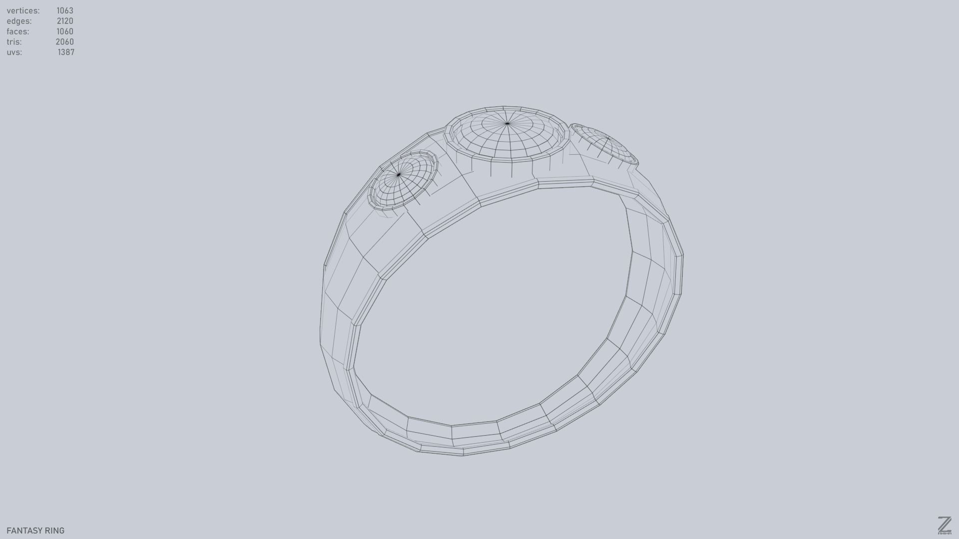 Fantasy ring Low-poly 3D model_9