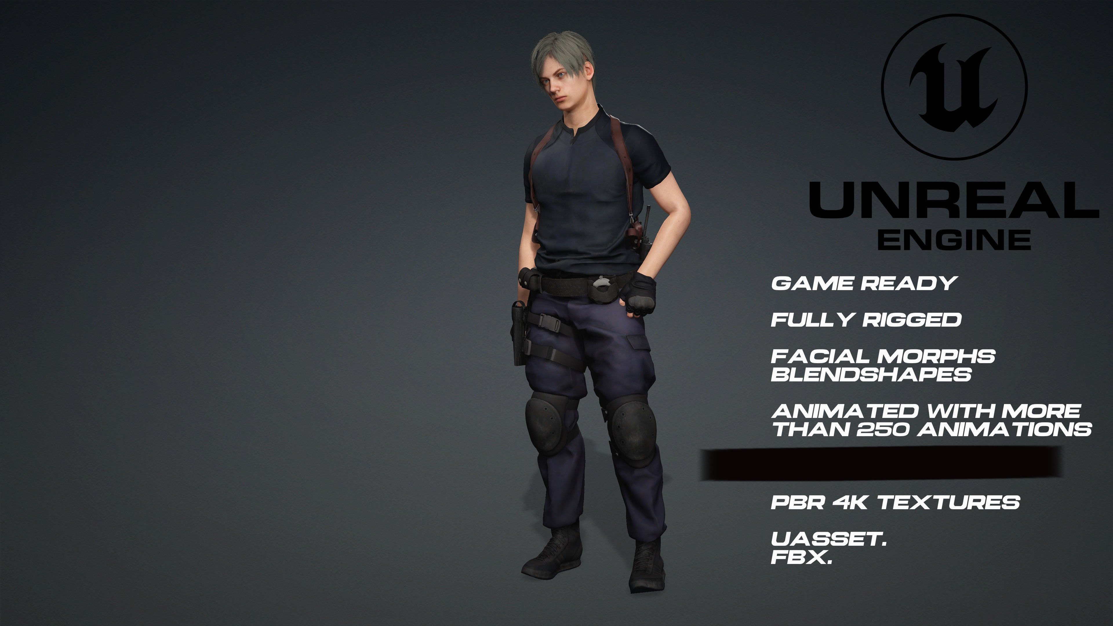 Leon - Resident Evil - UE5 - face - animated-3D model game ready Low-poly 3D model_3