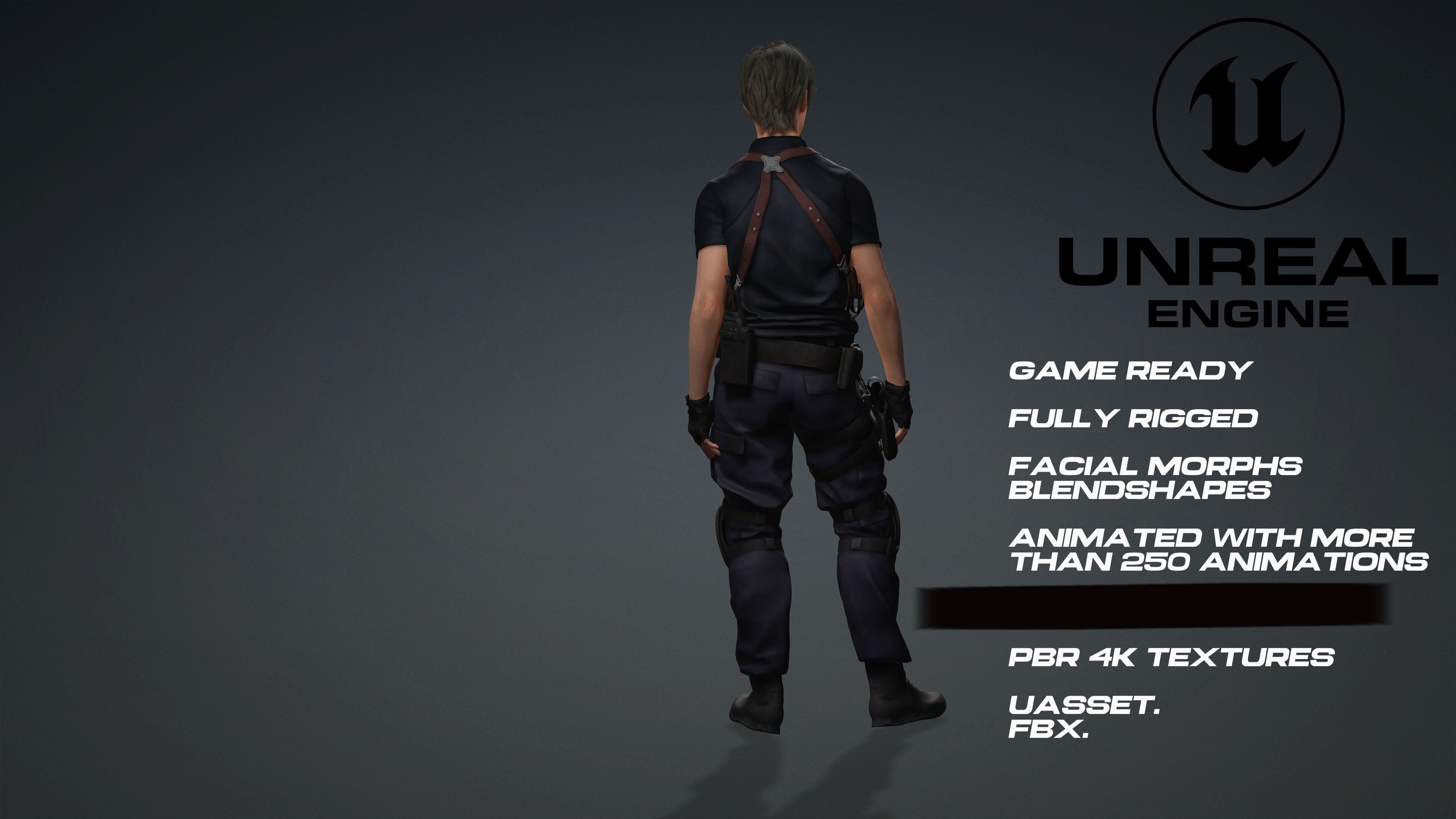 Leon - Resident Evil - UE5 - face - animated-3D model game ready Low-poly 3D model_5