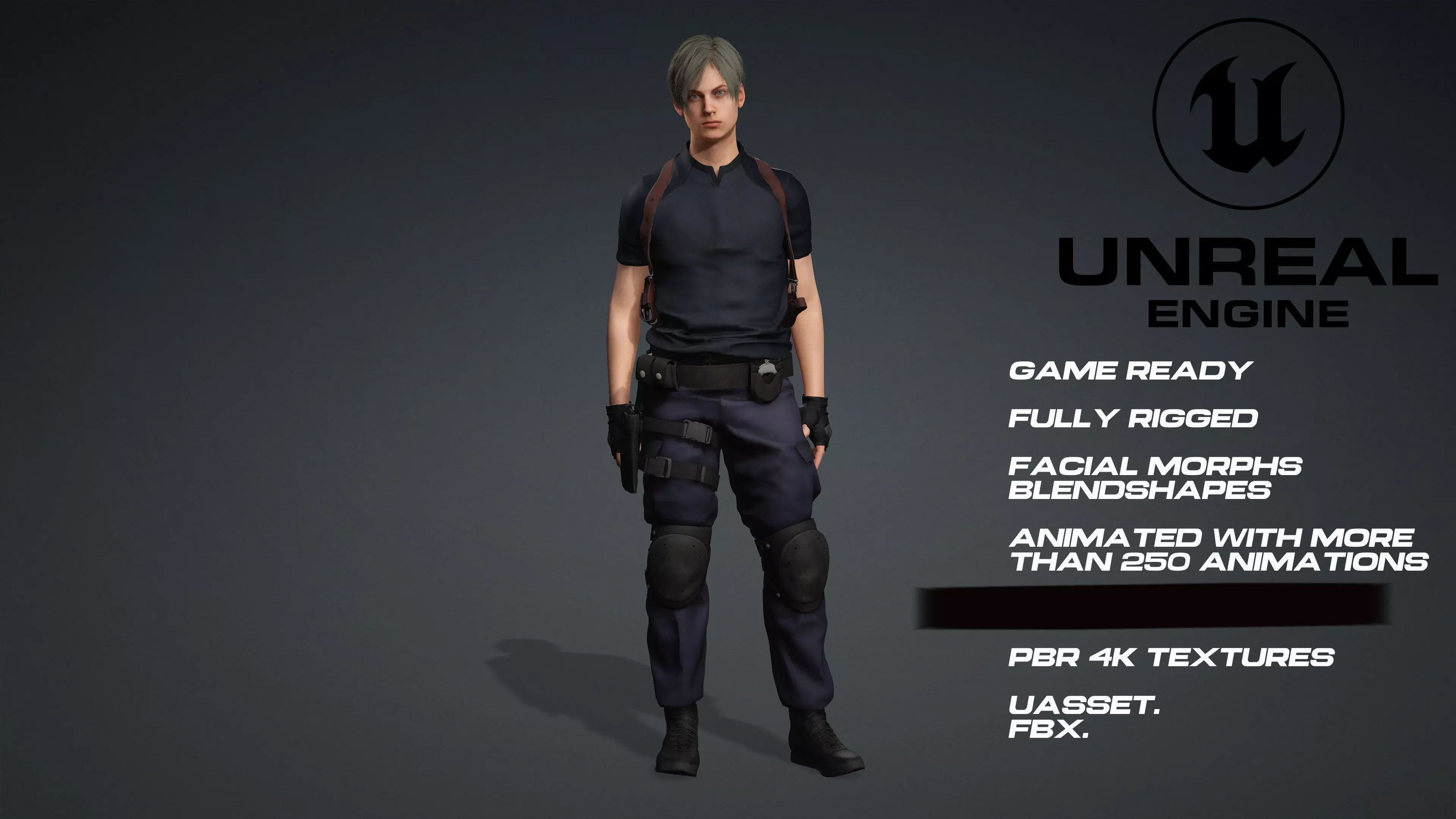 Leon - Resident Evil - UE5 - face - animated-3D model game ready Low-poly 3D model_0