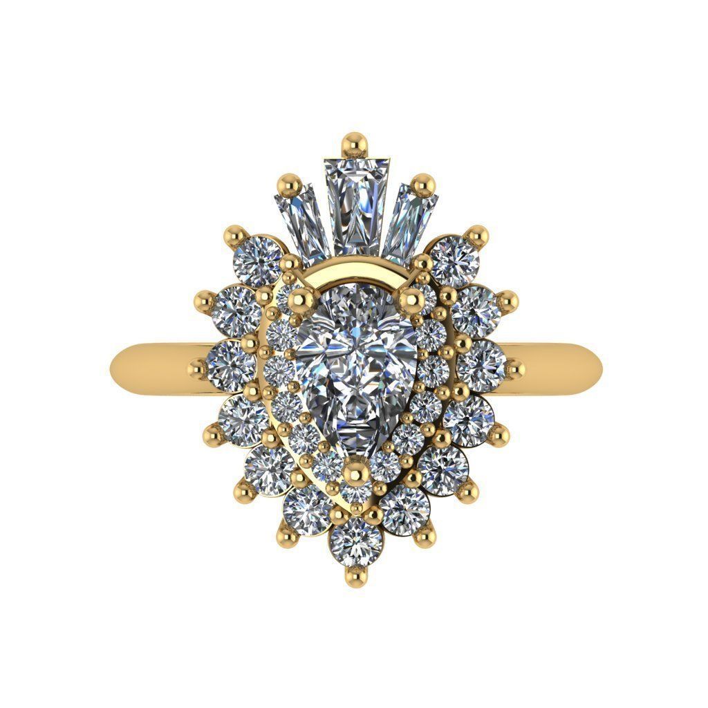 Cluster style pear cut diamond ring 3D print model_3