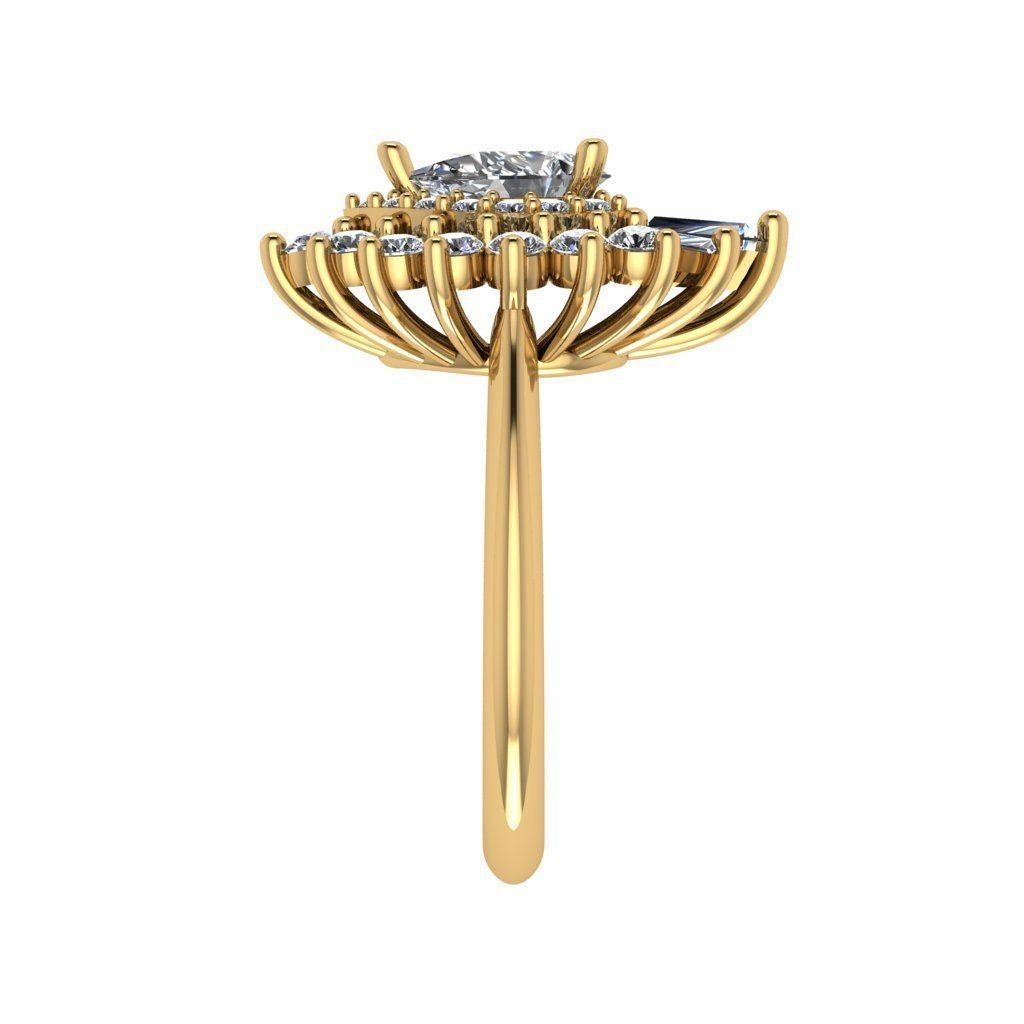 Cluster style pear cut diamond ring 3D print model_2