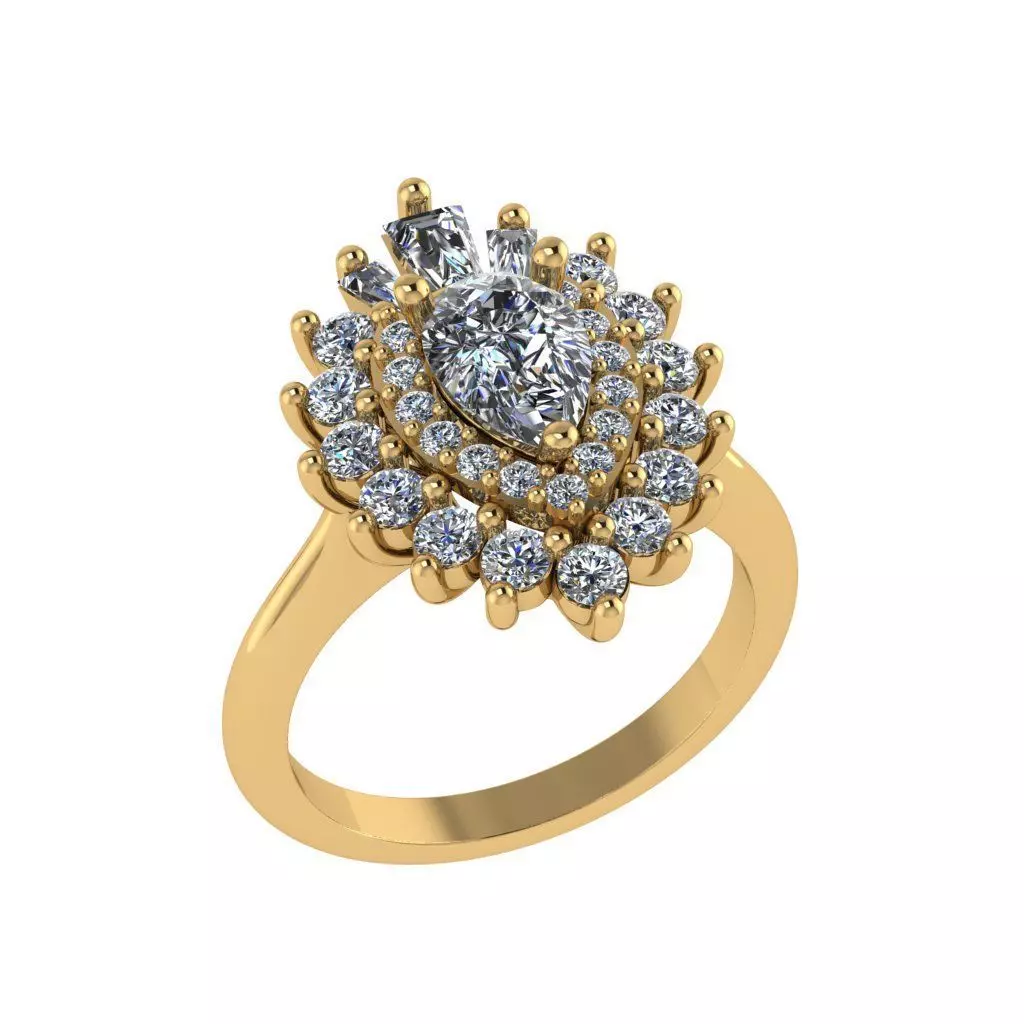 Cluster style pear cut diamond ring 3D print model_0