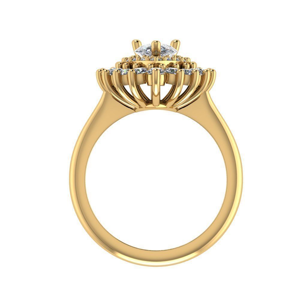 Cluster style pear cut diamond ring 3D print model_1