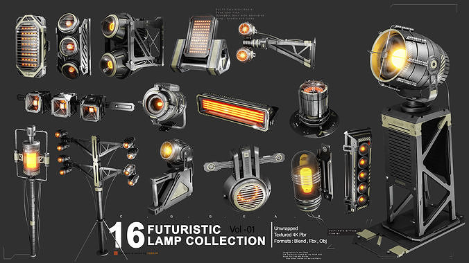 Sci-Fi Lamps Vol 01 Low-poly 3D model
