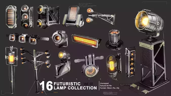 Sci-Fi Lamps Vol 01 Low-poly 3D model Sci-Fi Lamps Vol 01 Low-poly 3D model