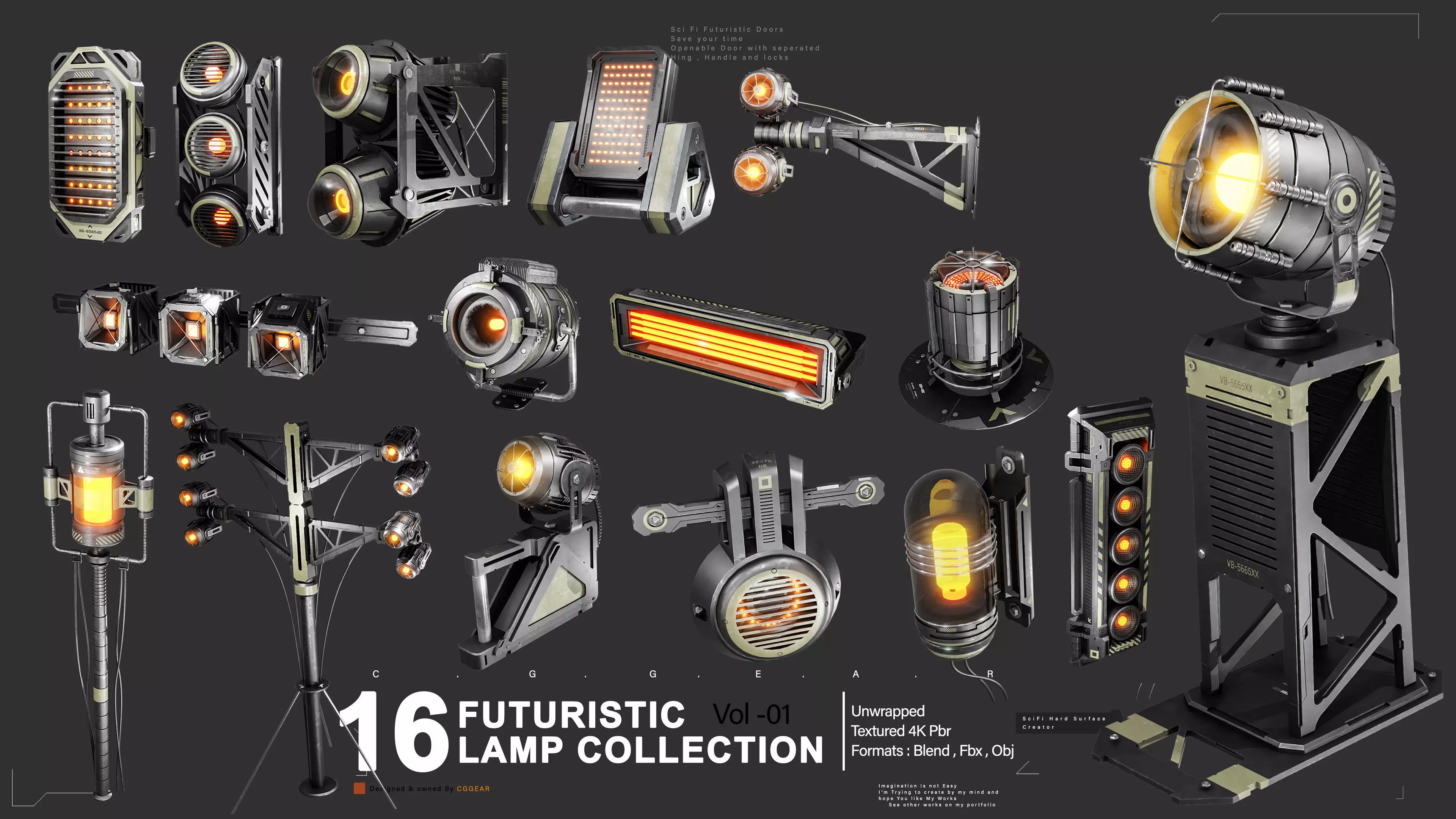 Sci-Fi Lamps Vol 01 Low-poly 3D model_0